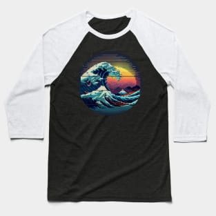 Pixelated 80s Great Wave Baseball T-Shirt